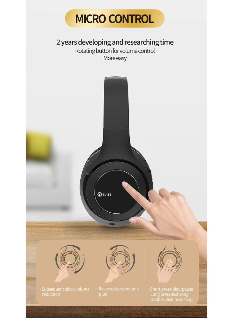 io suite iOsuite Focus 12 Wireless Over-Ear Headphones, Bluetooth 6.0, Dual 40mm Hi-Fi Drivers, 3 EQ Sound Modes, Up to 75H Playtime, Built-in Mic, Type-C Fast Charging – Black - Image 5